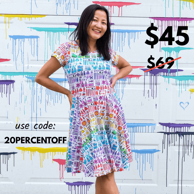 Adult "Smarty Paints" Rainbow Art Supplies Super Twirler Dress with Pockets