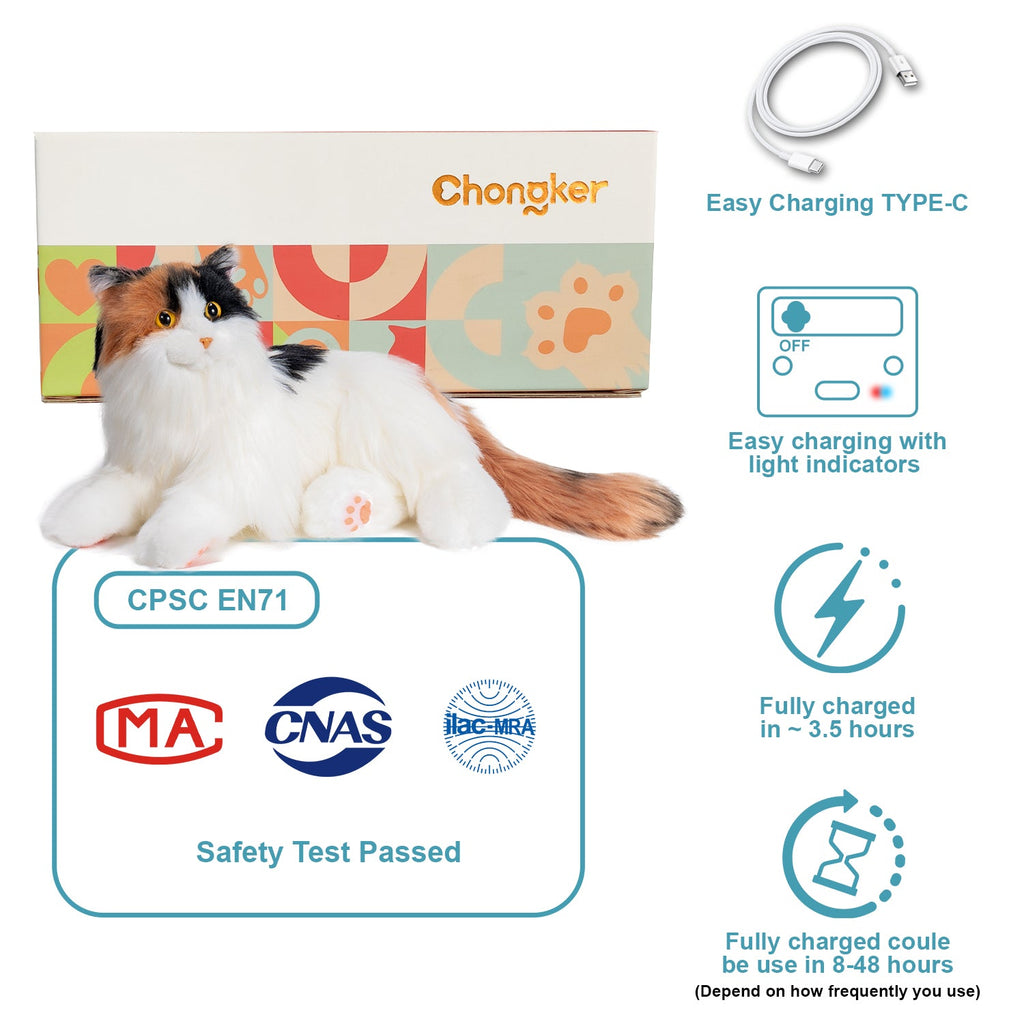 Breathing Calico Percy 2.0- Heartbeat Pur,Voice Robonic Cat
