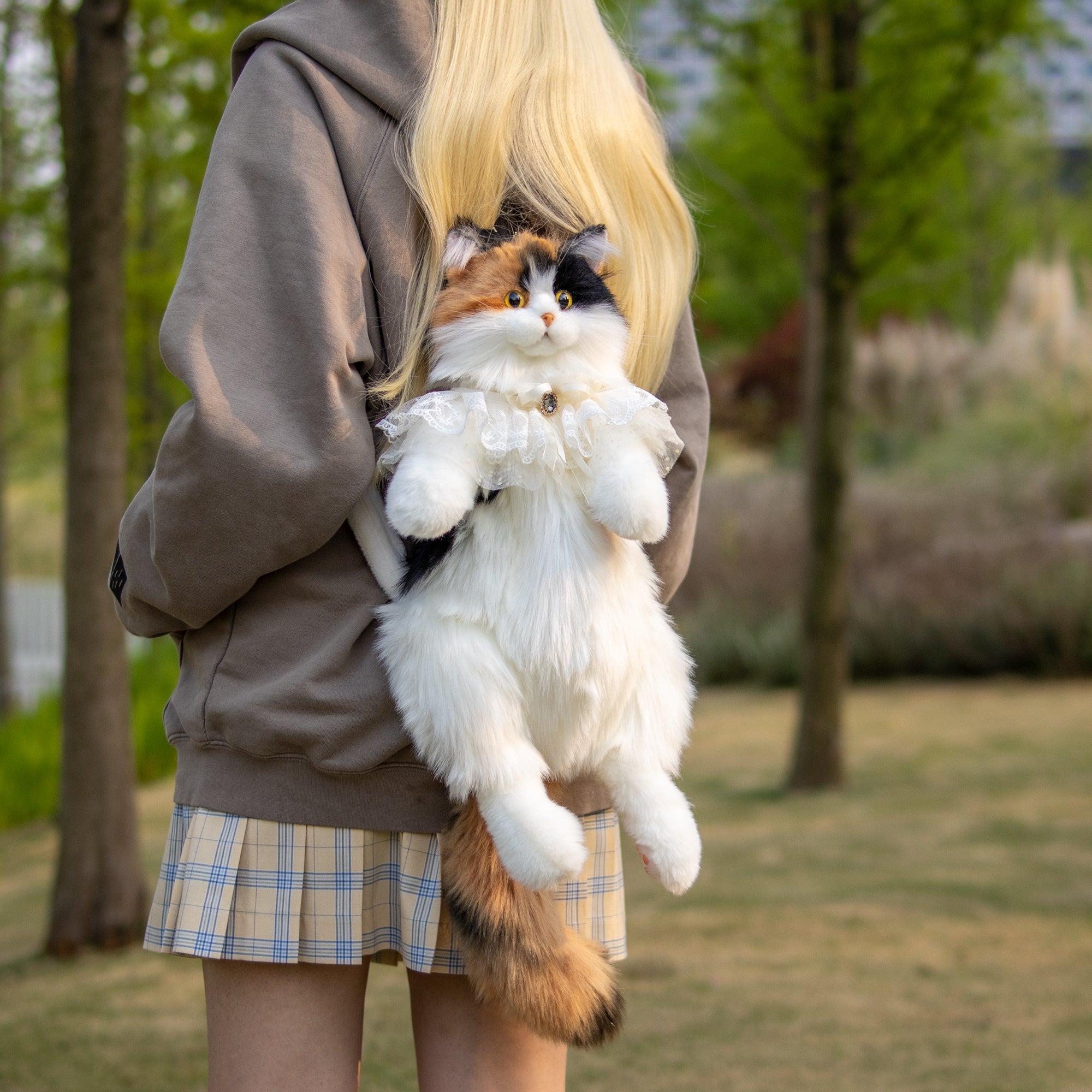 Calico Cat Backpack – Lifelike Plush Bag for Women & Kids
