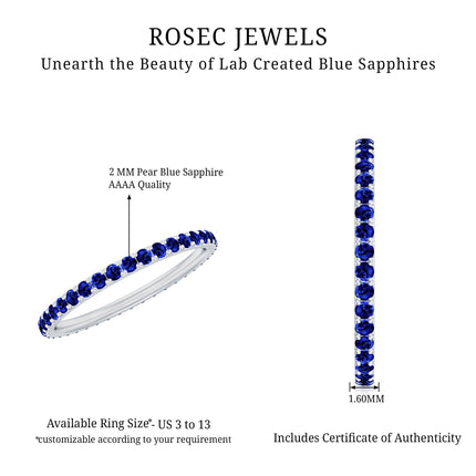 Certified Lab Created Blue Sapphire Full Eternity Stackable Ring