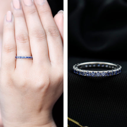 Certified Lab Created Blue Sapphire Full Eternity Stackable Ring