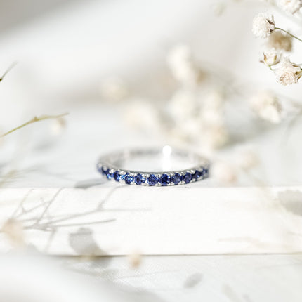 Certified Lab Created Blue Sapphire Full Eternity Stackable Ring