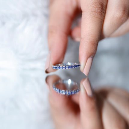 Certified Lab Created Blue Sapphire Full Eternity Stackable Ring