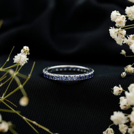Certified Lab Created Blue Sapphire Full Eternity Stackable Ring