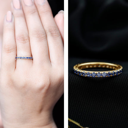 Certified Lab Created Blue Sapphire Full Eternity Stackable Ring