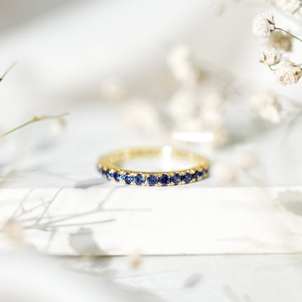 Certified Lab Created Blue Sapphire Full Eternity Stackable Ring