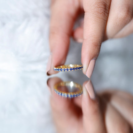 Certified Lab Created Blue Sapphire Full Eternity Stackable Ring